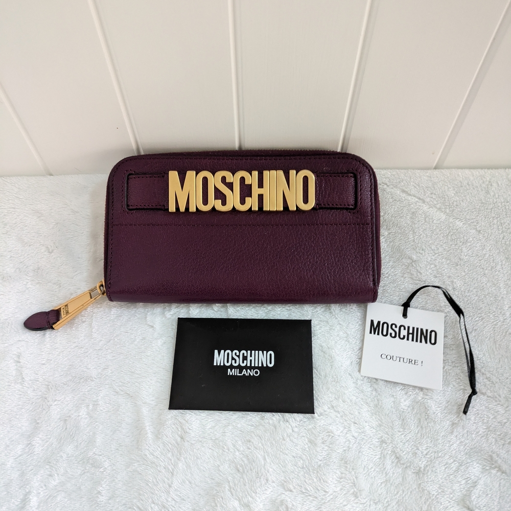 NWT Moschino Dark Purple Wallet with Gold Accents